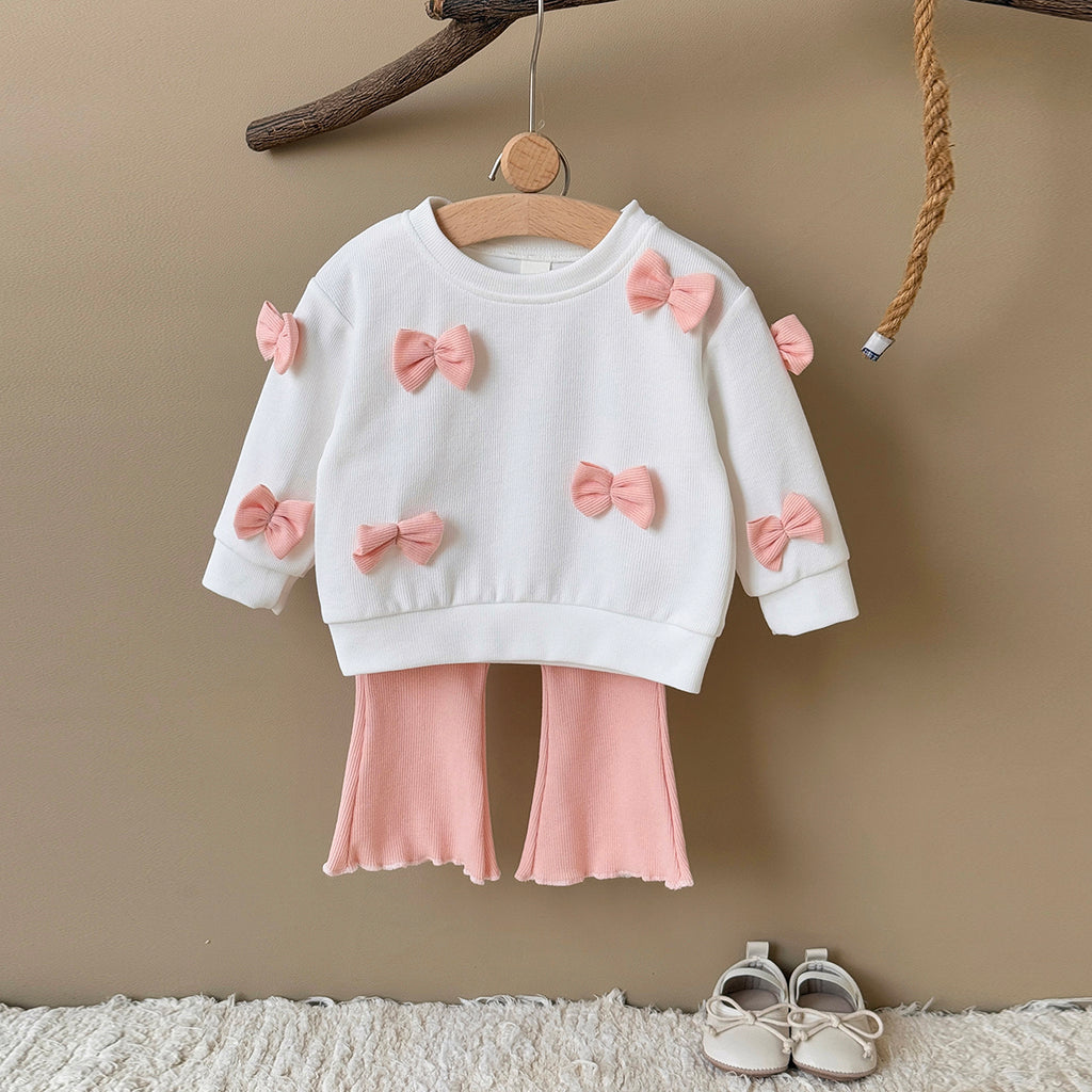 Baby Girl Bow Print Long Sleeve Top and Pants Set Spring Autumn 0-3 Years Old