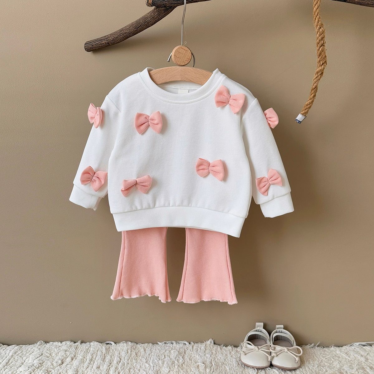 Baby Girl Bow Print Long Sleeve Top and Pants Set Spring Autumn 0-3 Years Old