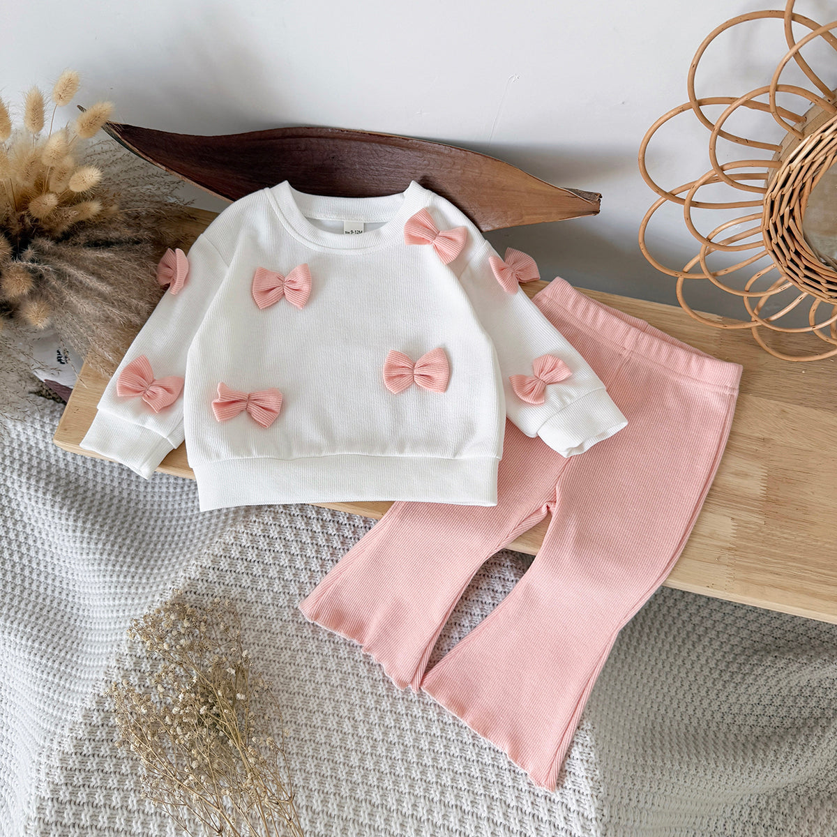 Baby Girl Bow Print Long Sleeve Top and Pants Set Spring Autumn 0-3 Years Old