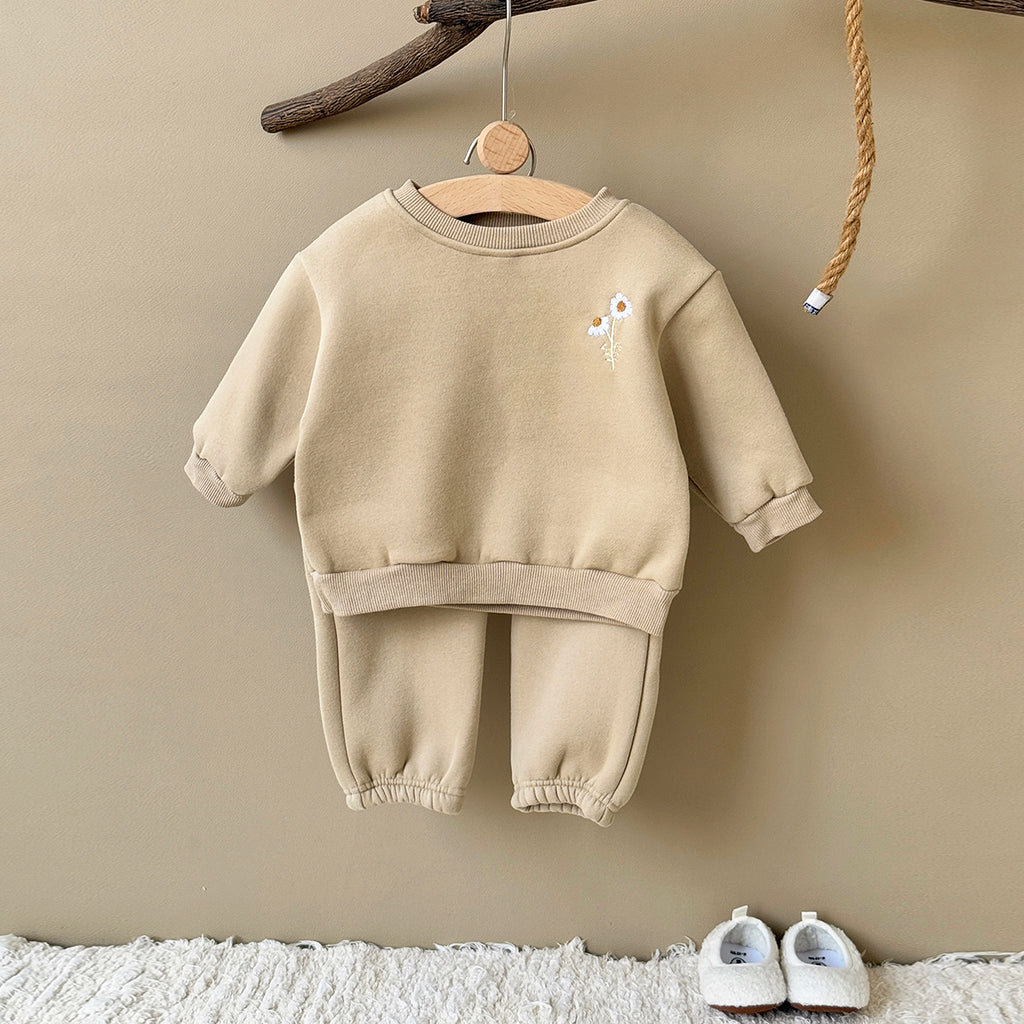 Neutral Baby Flower Pattern Embroidery Sports Set Winter 1-4 Years Old
