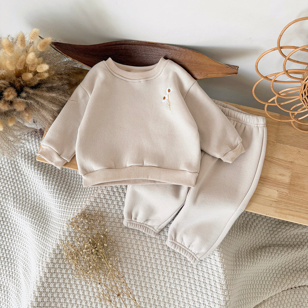 Neutral Baby Flower Pattern Embroidery Sports Set Winter 1-4 Years Old