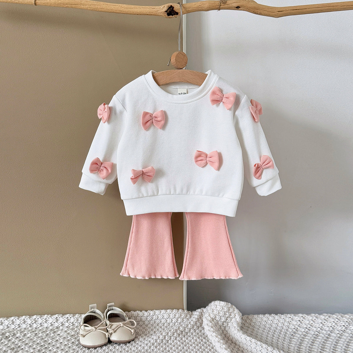 Baby Girl Bow Print Long Sleeve Top and Pants Set Spring Autumn 0-3 Years Old