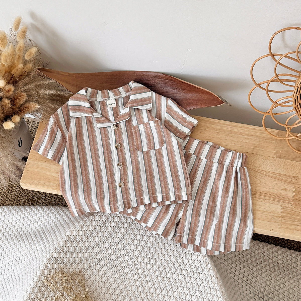 Handsome Striped Short Sleeve Set for Baby Boys