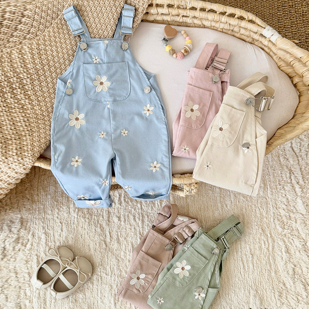 Baby Girl Floral Embroidered Suspender Overalls Spring Autumn Casual Pants 0-3 Years Old