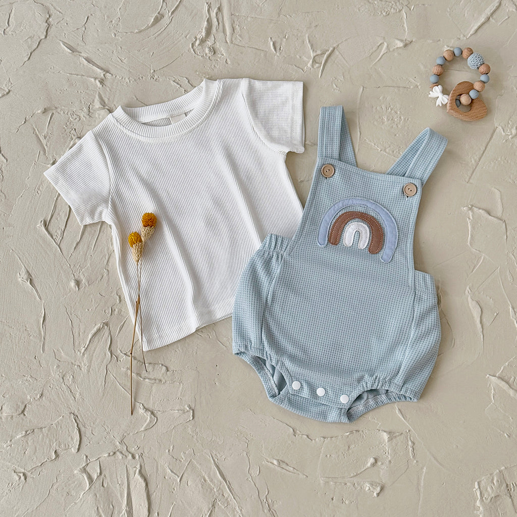 Summer Rainbow Applique Short Sleeve Romper Set
