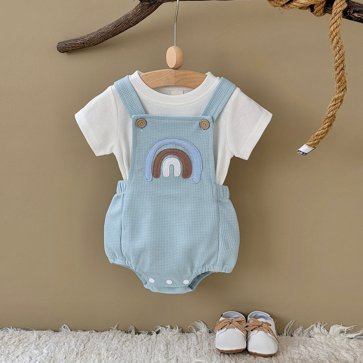 Summer Rainbow Applique Short Sleeve Romper Set