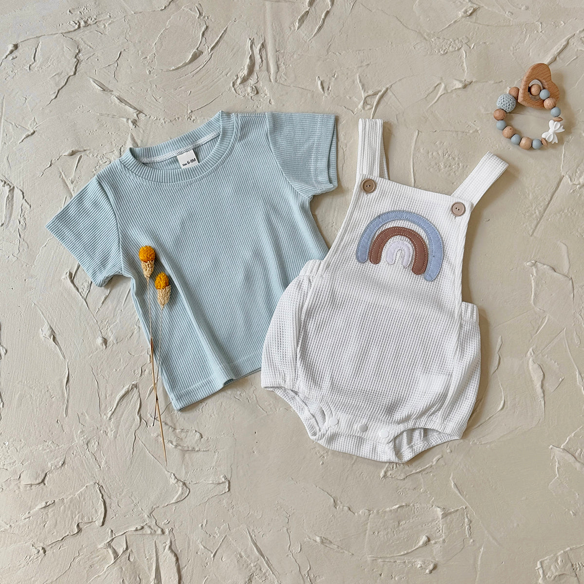 Summer Rainbow Applique Short Sleeve Romper Set
