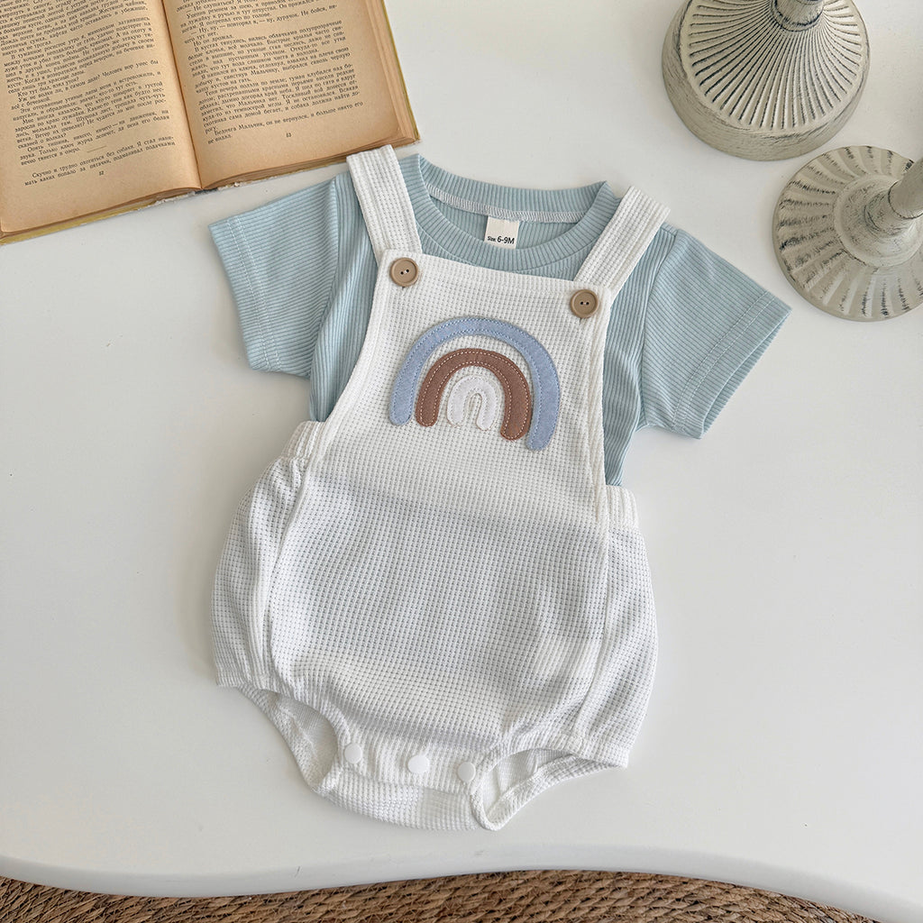 Summer Rainbow Applique Short Sleeve Romper Set