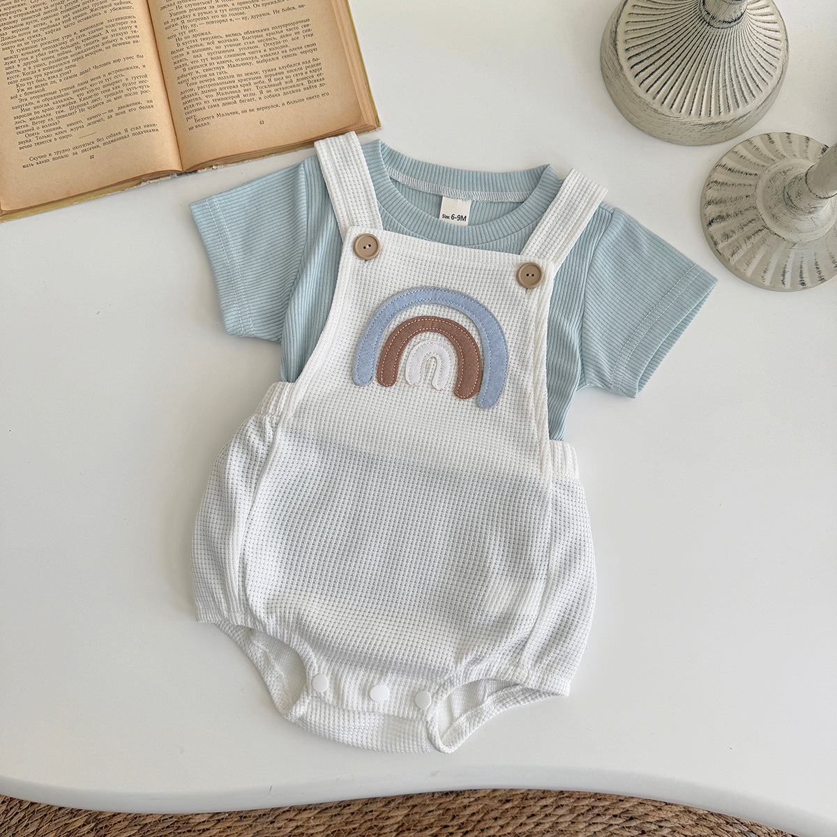 Summer Rainbow Applique Short Sleeve Romper Set