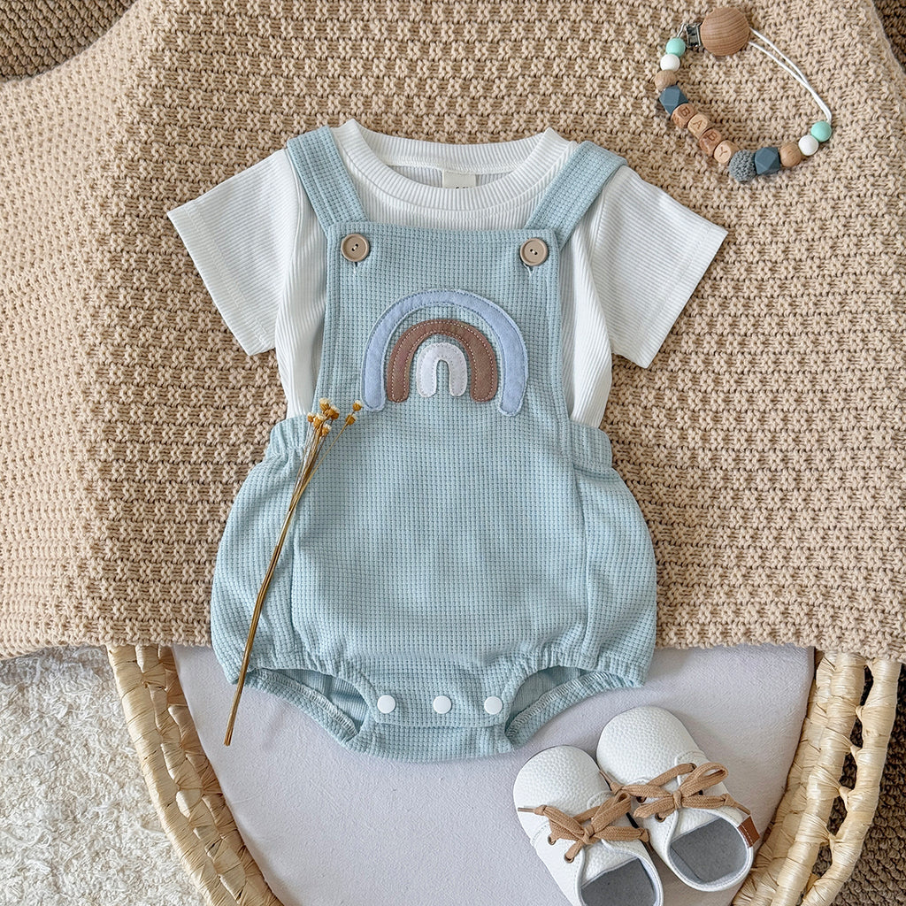 Summer Rainbow Applique Short Sleeve Romper Set