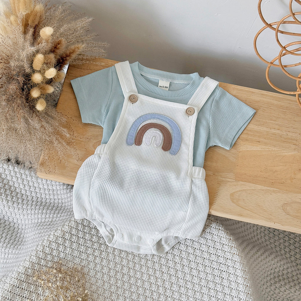 Summer Rainbow Applique Short Sleeve Romper Set