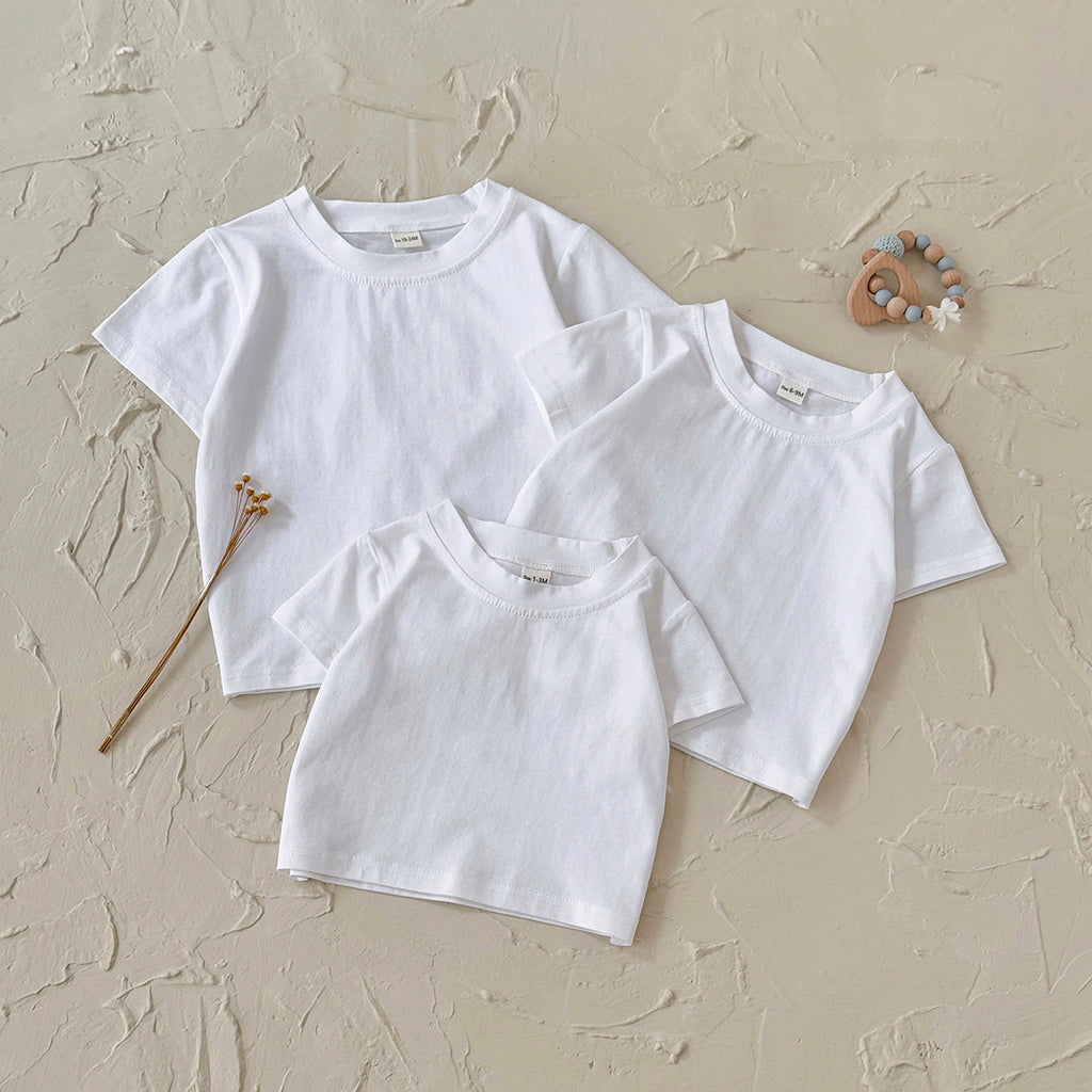 Baby Plain White Short Sleeve Crew Neck T-Shirt