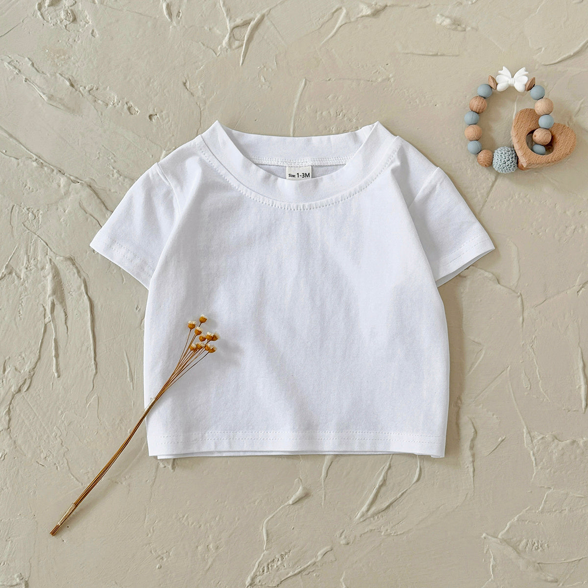 Baby Plain White Short Sleeve Crew Neck T-Shirt