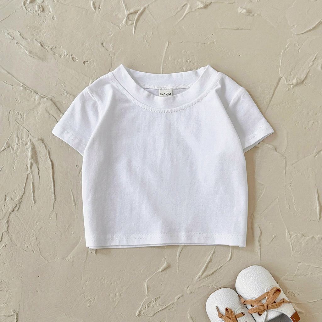 Baby Plain White Short Sleeve Crew Neck T-Shirt