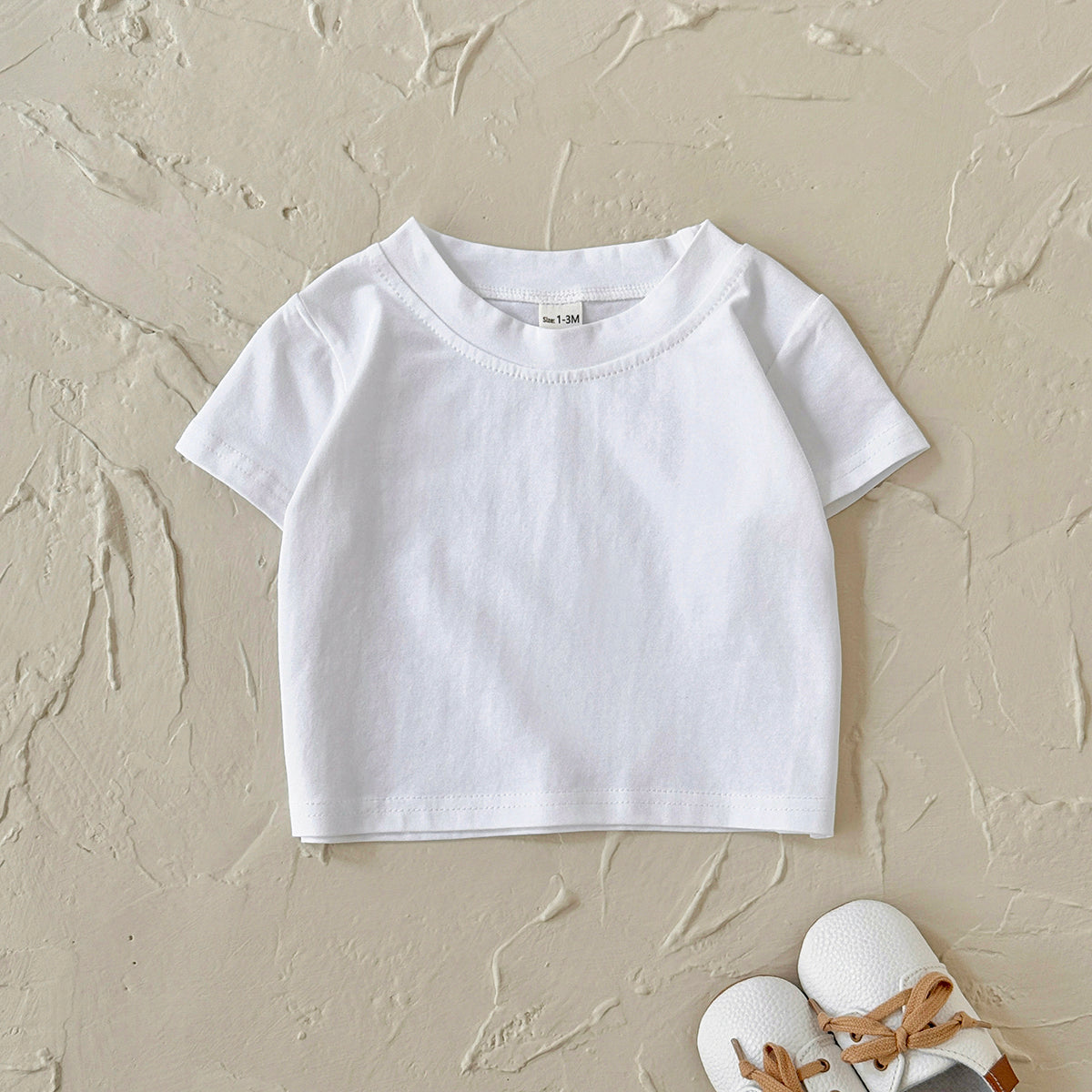 Baby Plain White Short Sleeve Crew Neck T-Shirt
