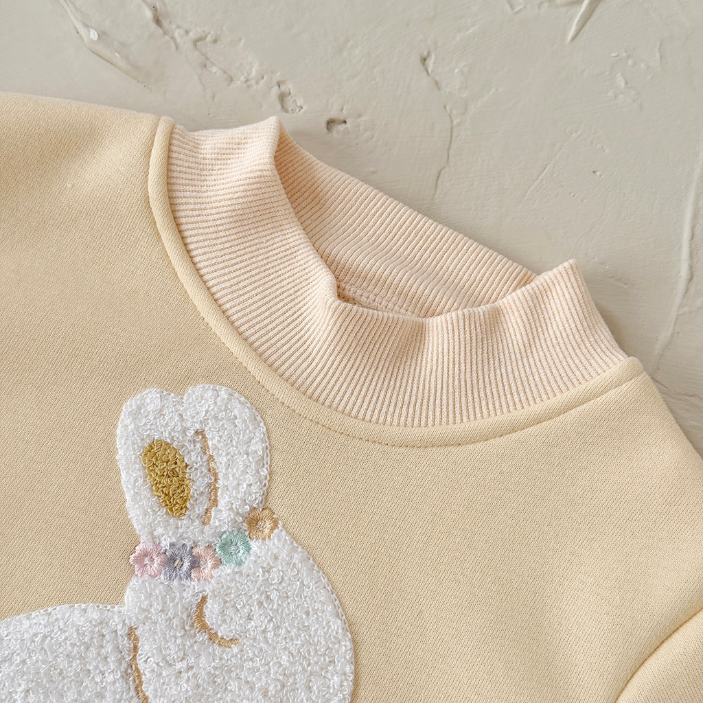 Yellow embroidered rabbit long-sleeved plush set (0-3 years)
