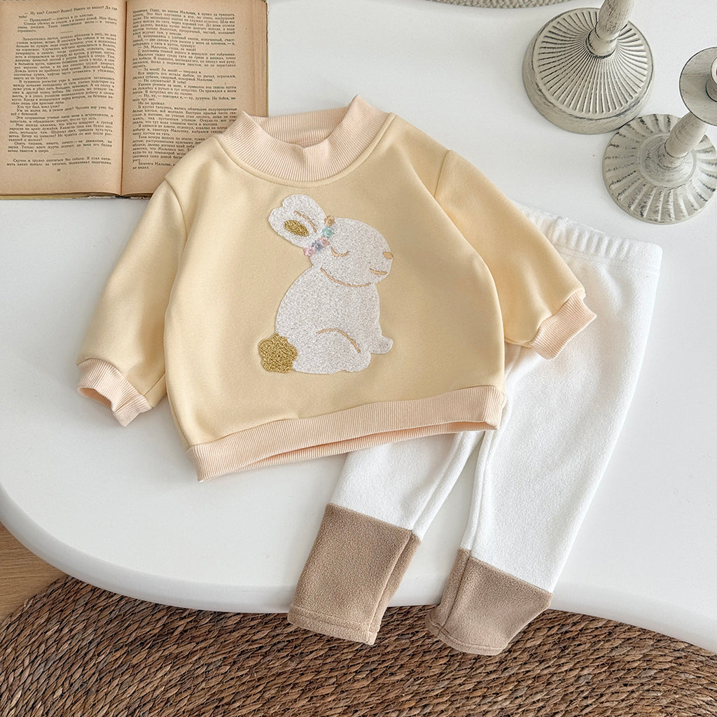 Yellow embroidered rabbit long-sleeved plush set (0-3 years)