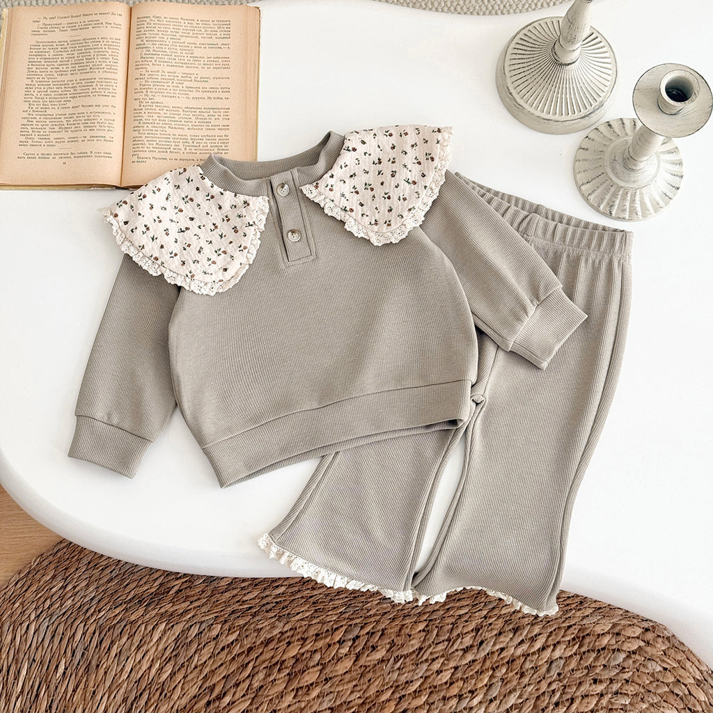 Baby Girl Floral Collar Long Sleeve Top and Pants Set Spring Autumn 0-3 Years Old