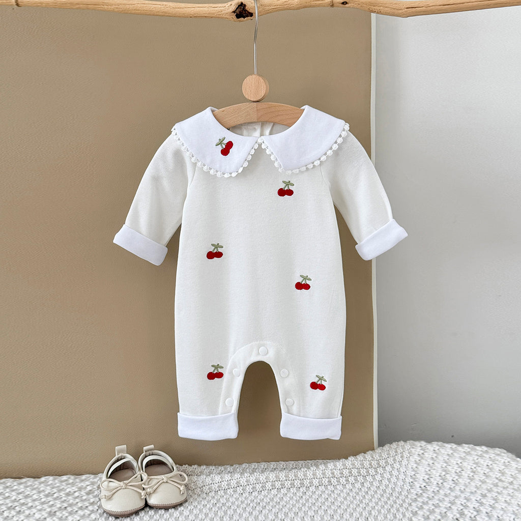 Baby Cherry Embroidered Long Sleeve Romper Jumpsuit 1-18Months