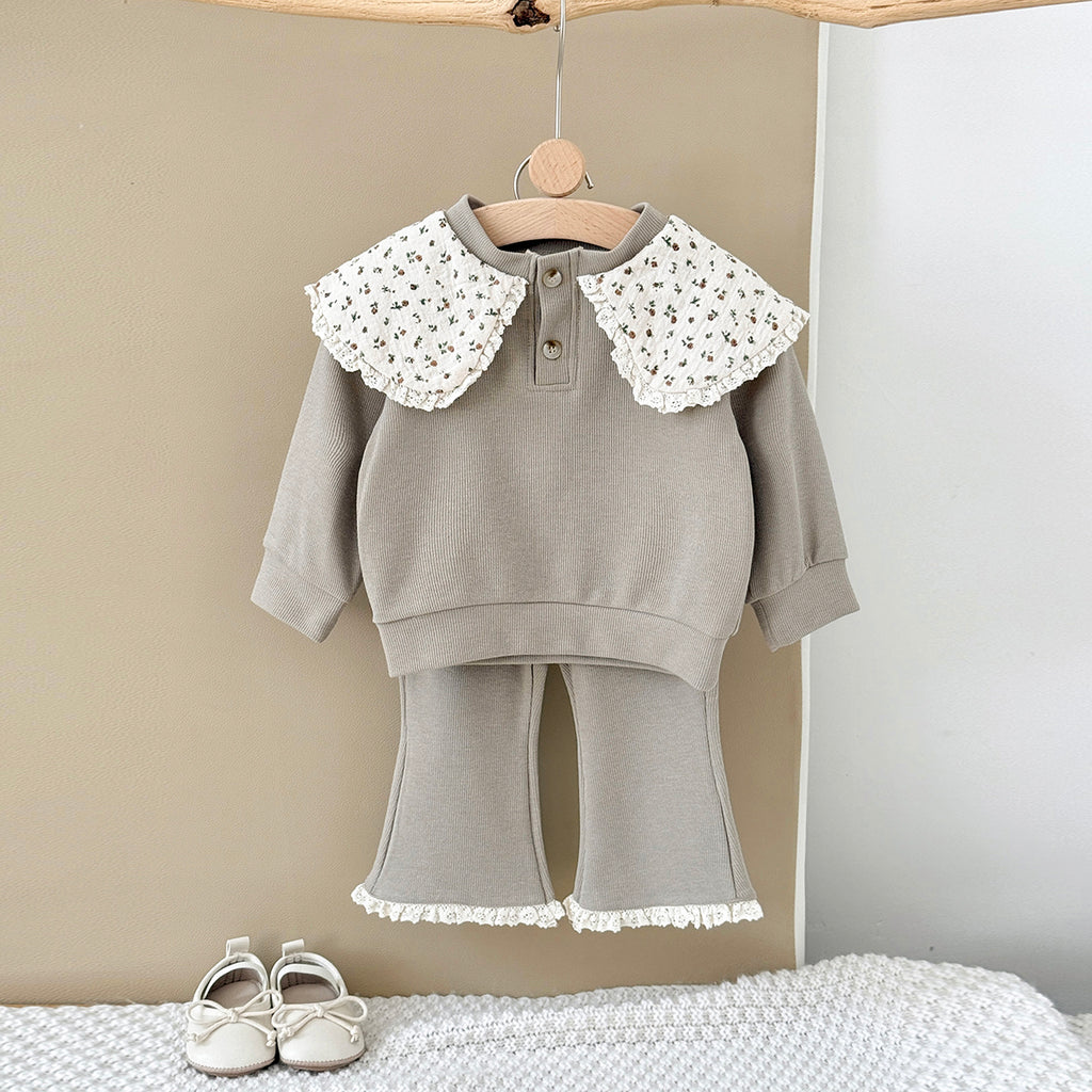Baby Girl Floral Collar Long Sleeve Top and Pants Set Spring Autumn 0-3 Years Old