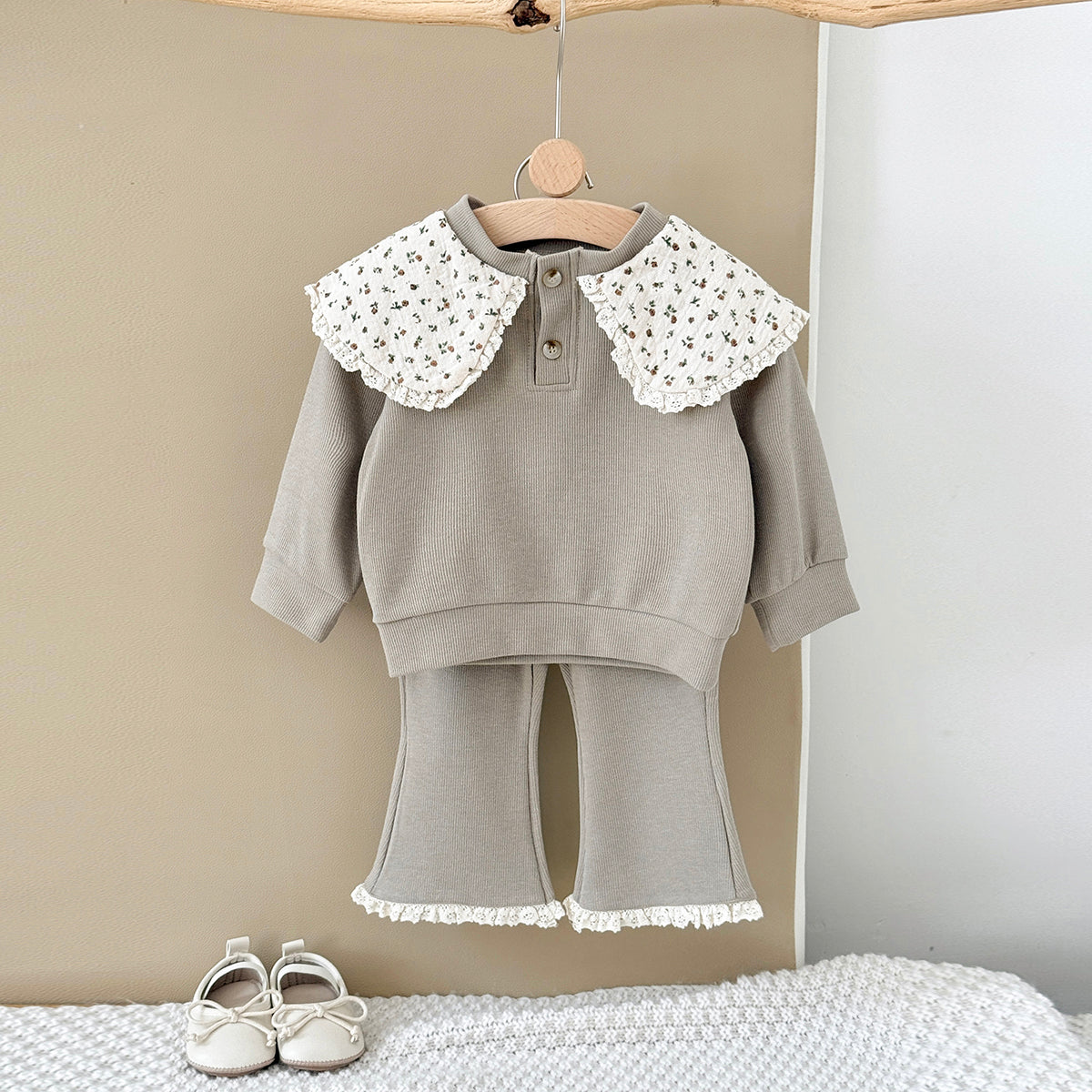 Baby Girl Floral Collar Long Sleeve Top and Pants Set Spring Autumn 0-3 Years Old