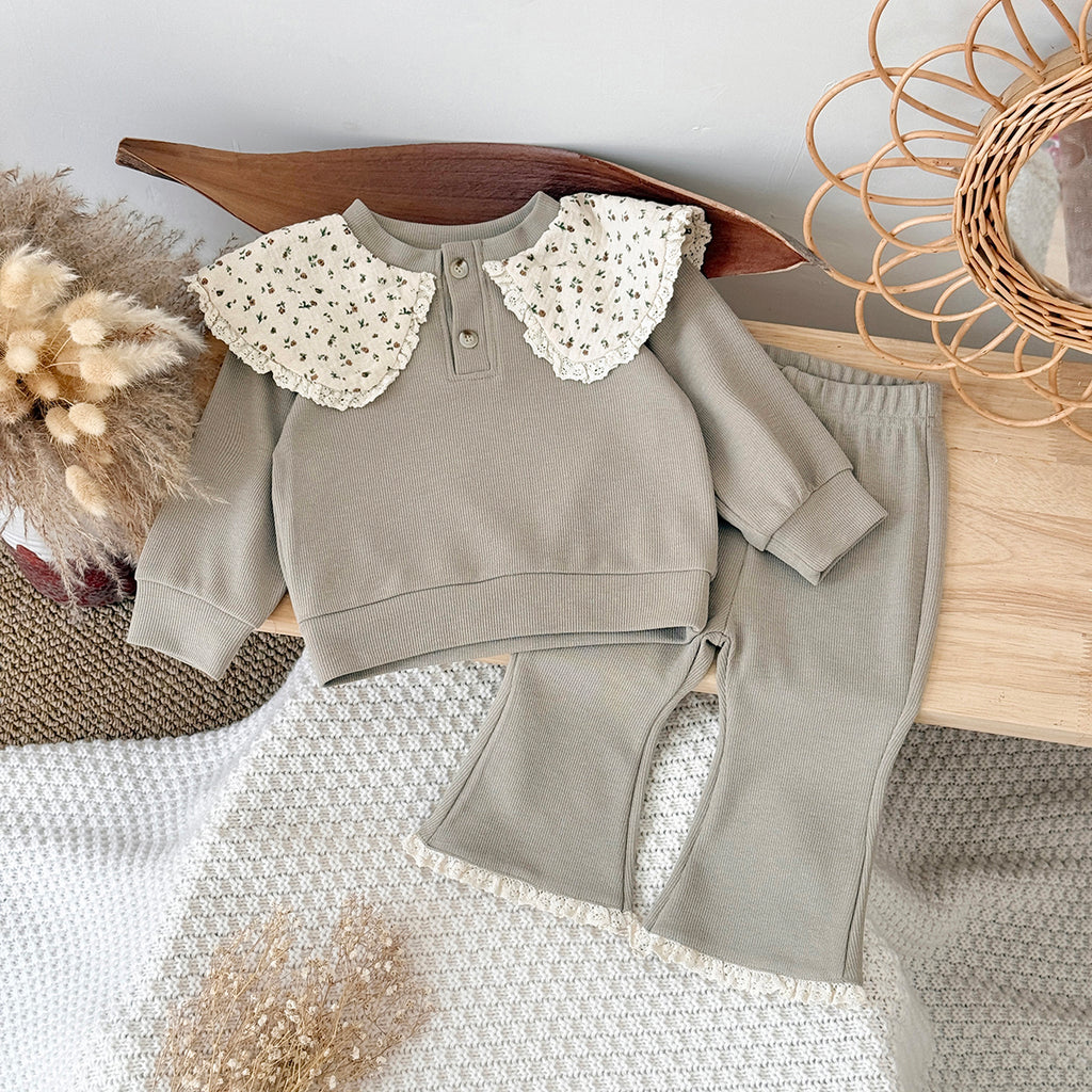 Baby Girl Floral Collar Long Sleeve Top and Pants Set Spring Autumn 0-3 Years Old