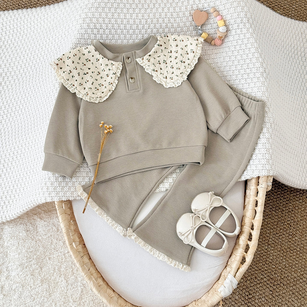 Baby Girl Floral Collar Long Sleeve Top and Pants Set Spring Autumn 0-3 Years Old