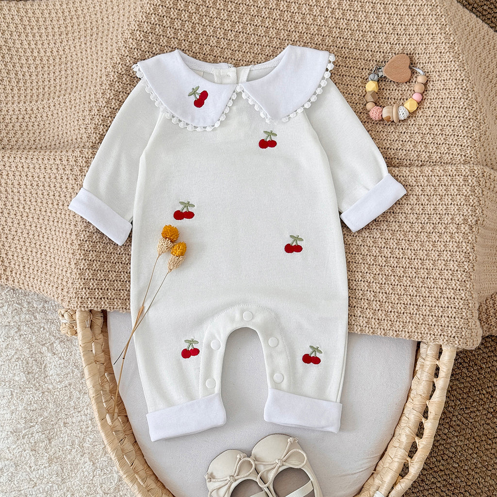 Baby Cherry Embroidered Long Sleeve Romper Jumpsuit 1-18Months