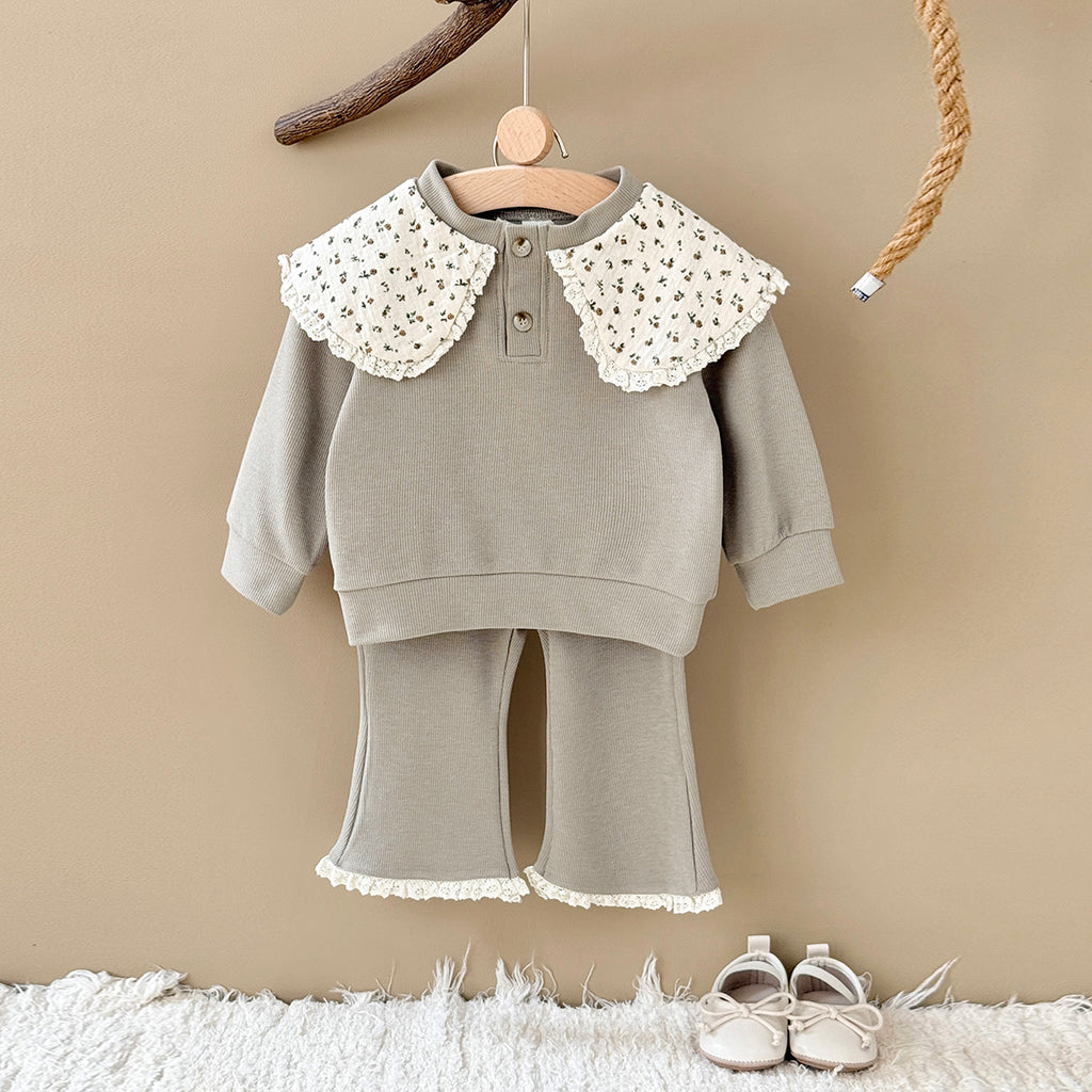 Baby Girl Floral Collar Long Sleeve Top and Pants Set Spring Autumn 0-3 Years Old