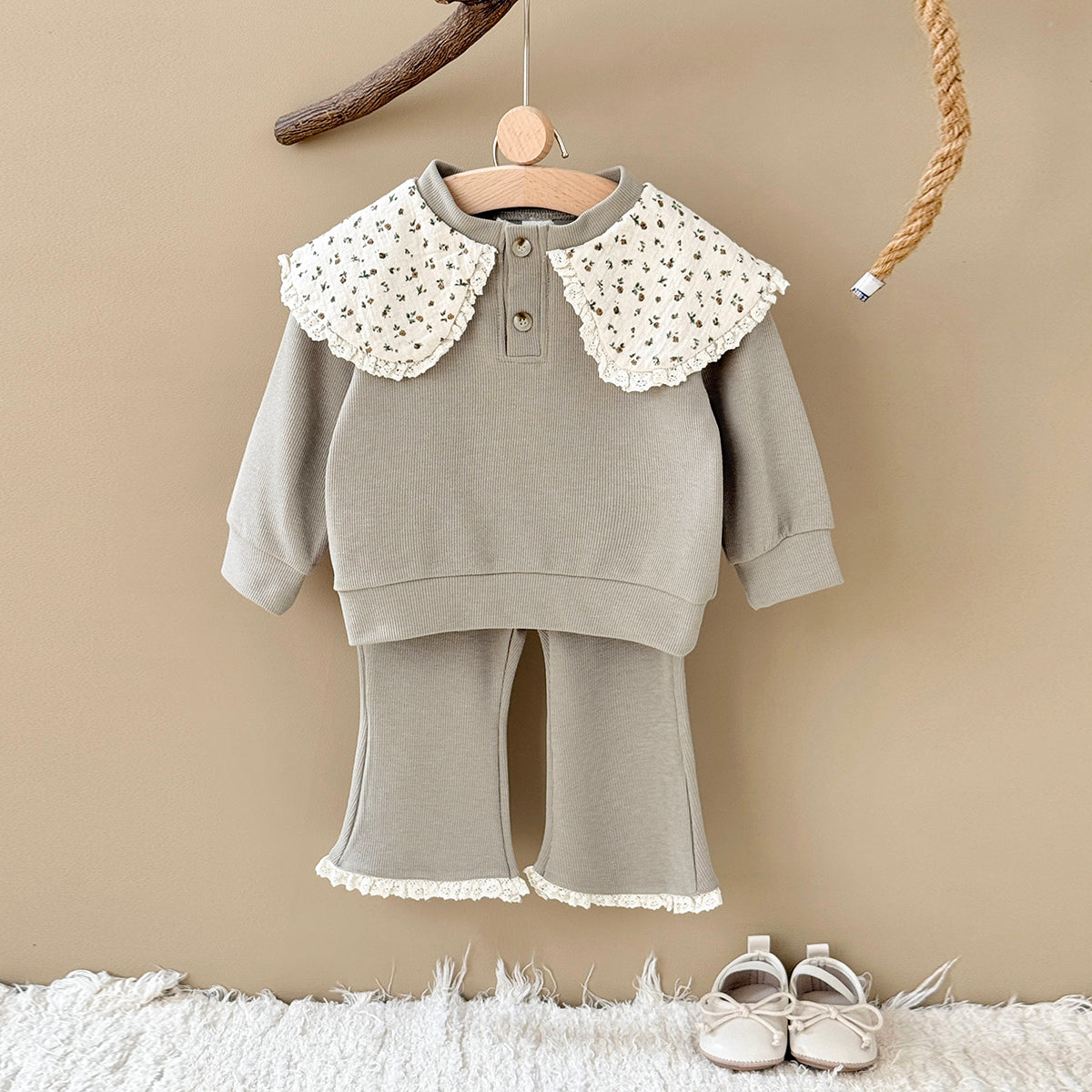 Baby Girl Floral Collar Long Sleeve Top and Pants Set Spring Autumn 0-3 Years Old