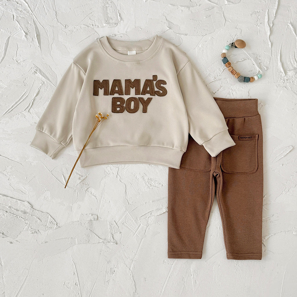 3 Colors Baby Boy 2Pcs Outfit, Letter Sweatshirt Pocket Pants Baby Set