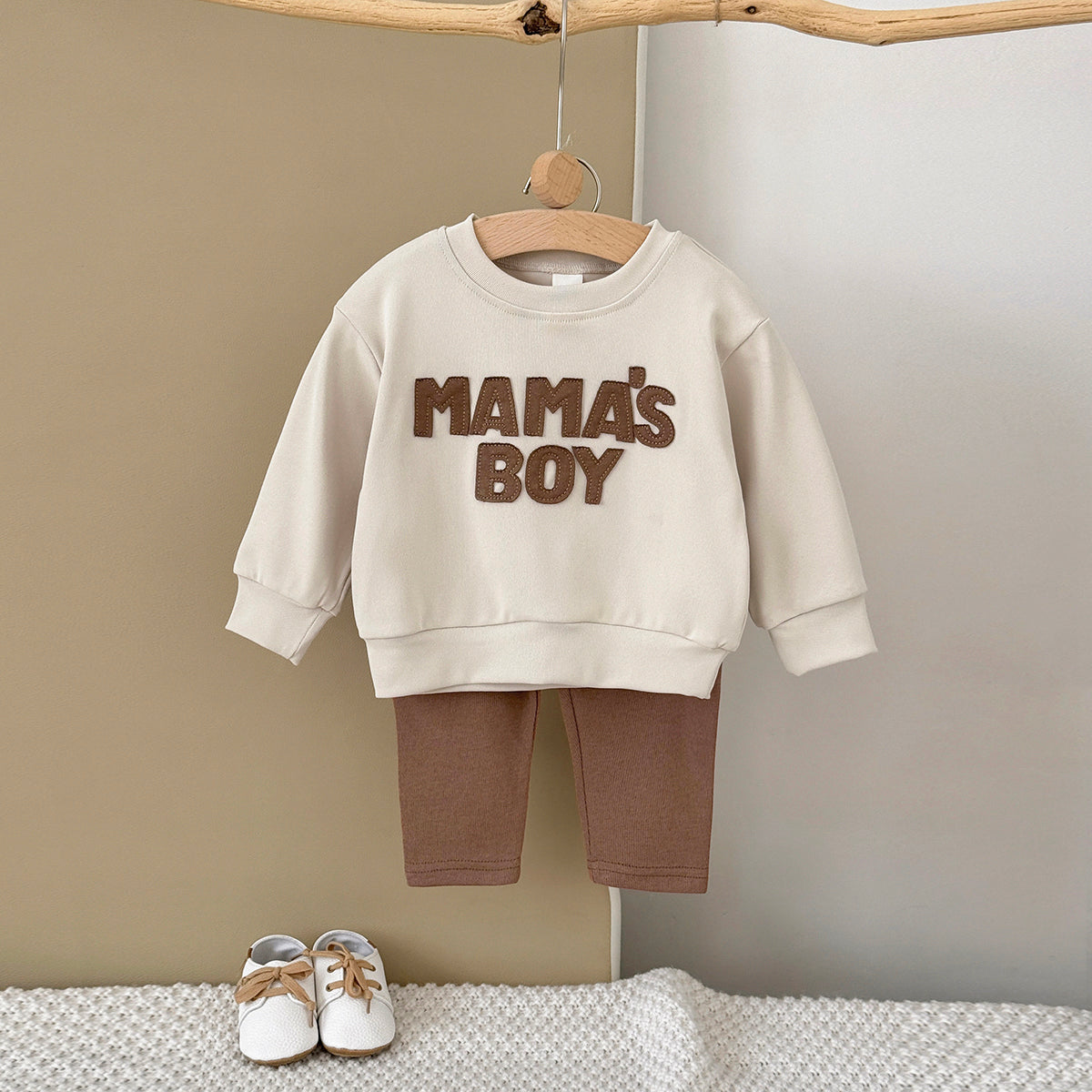 3 Colors Baby Boy 2Pcs Outfit, Letter Sweatshirt Pocket Pants Baby Set