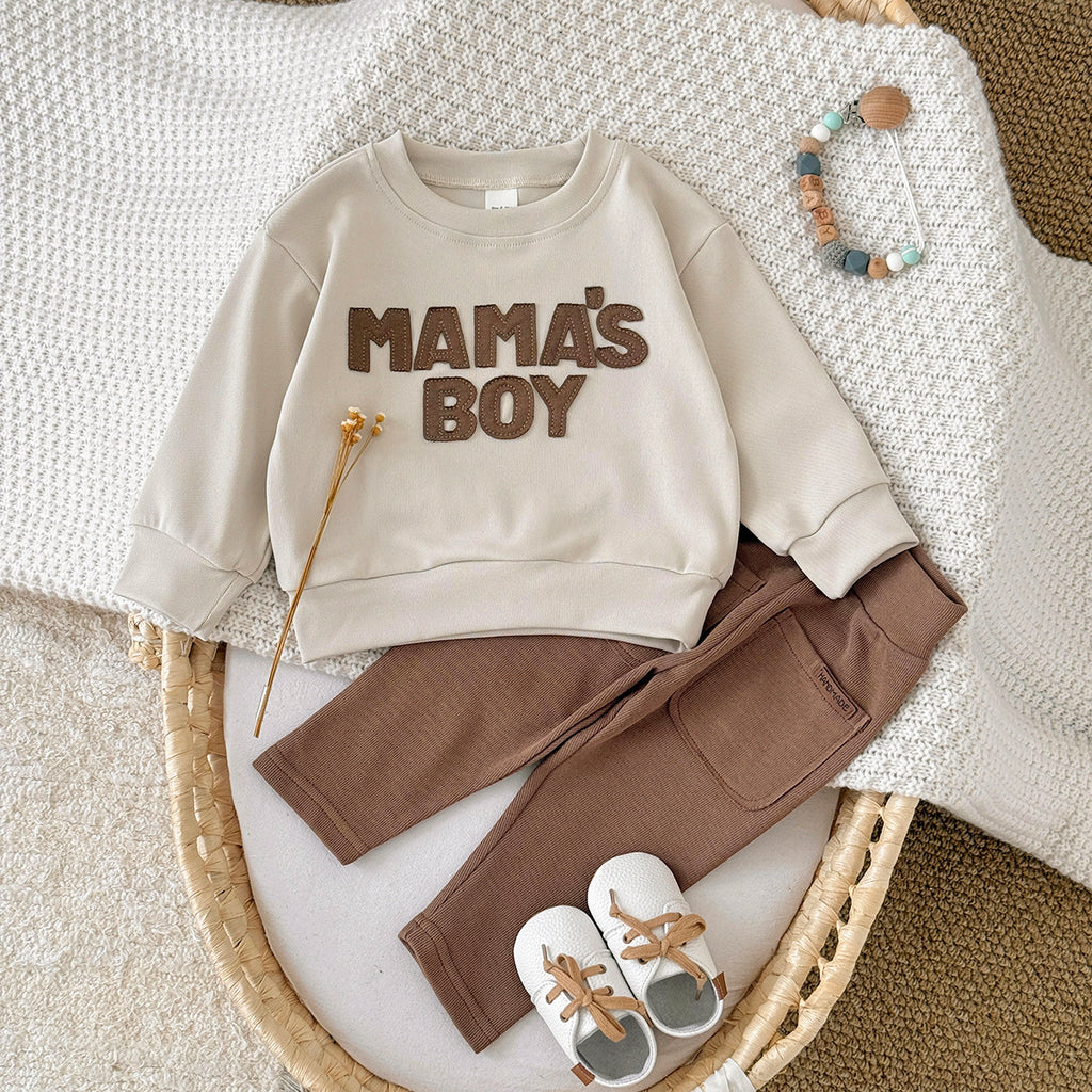 3 Colors Baby Boy 2Pcs Outfit, Letter Sweatshirt Pocket Pants Baby Set