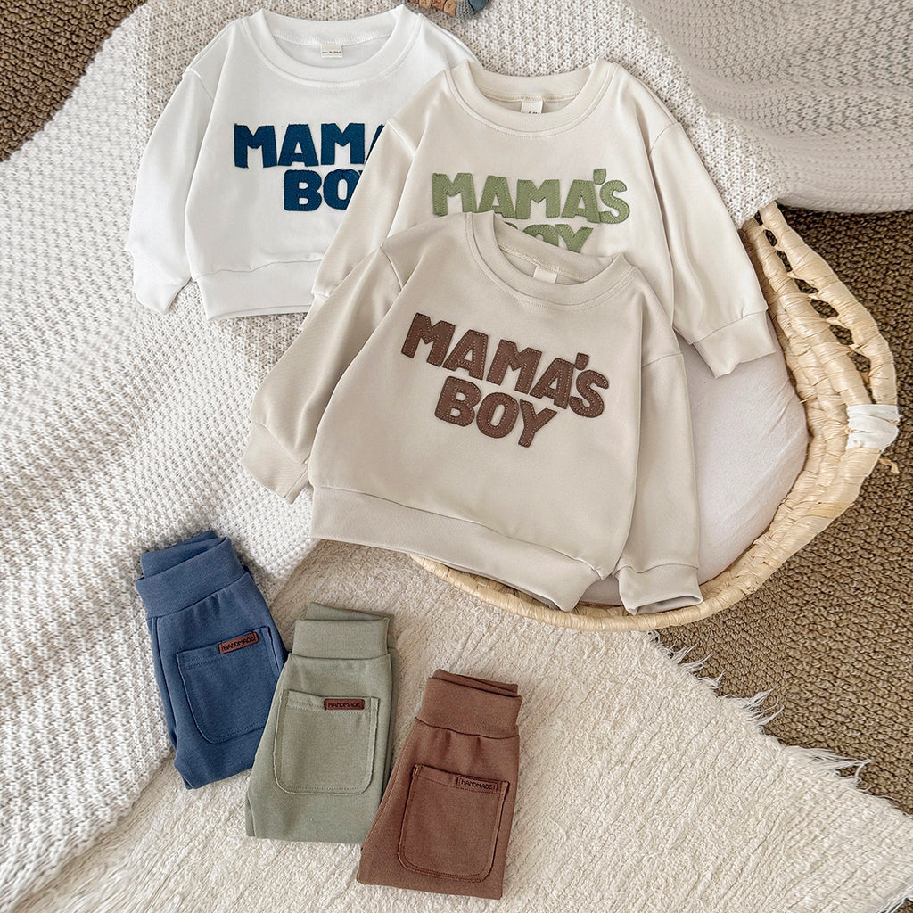 3 Colors Baby Boy 2Pcs Outfit, Letter Sweatshirt Pocket Pants Baby Set