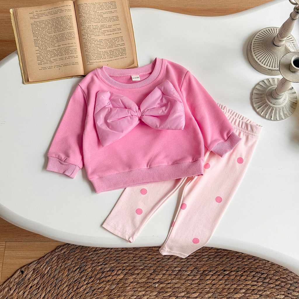 Rose red baby girl oversized bow pants set for ages 1-3