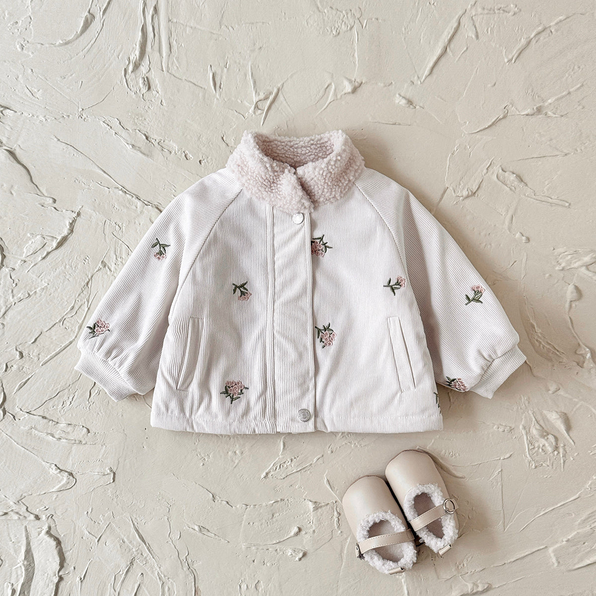 Beige embroidered winter jacket for 0-3 years old