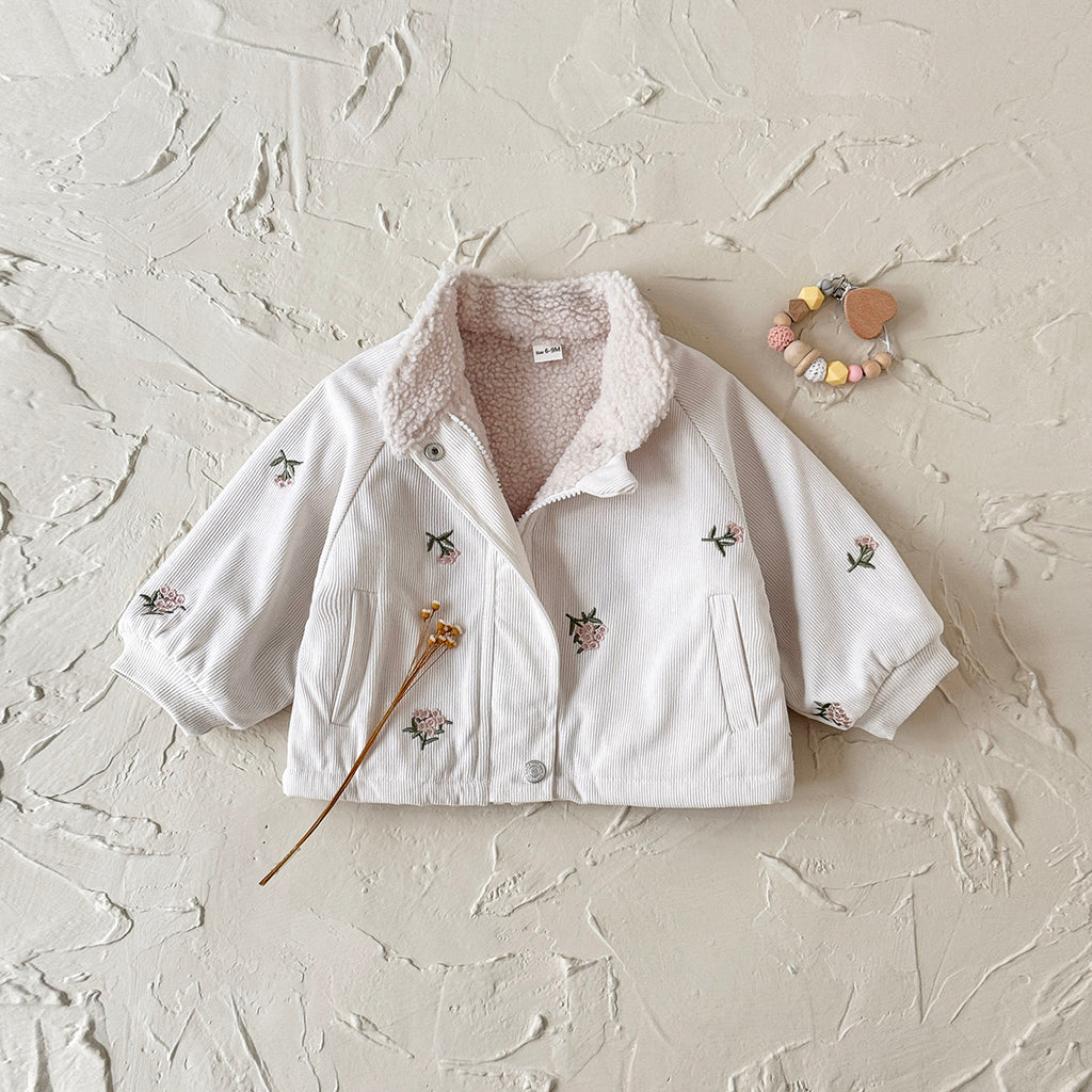 Beige embroidered winter jacket for 0-3 years old