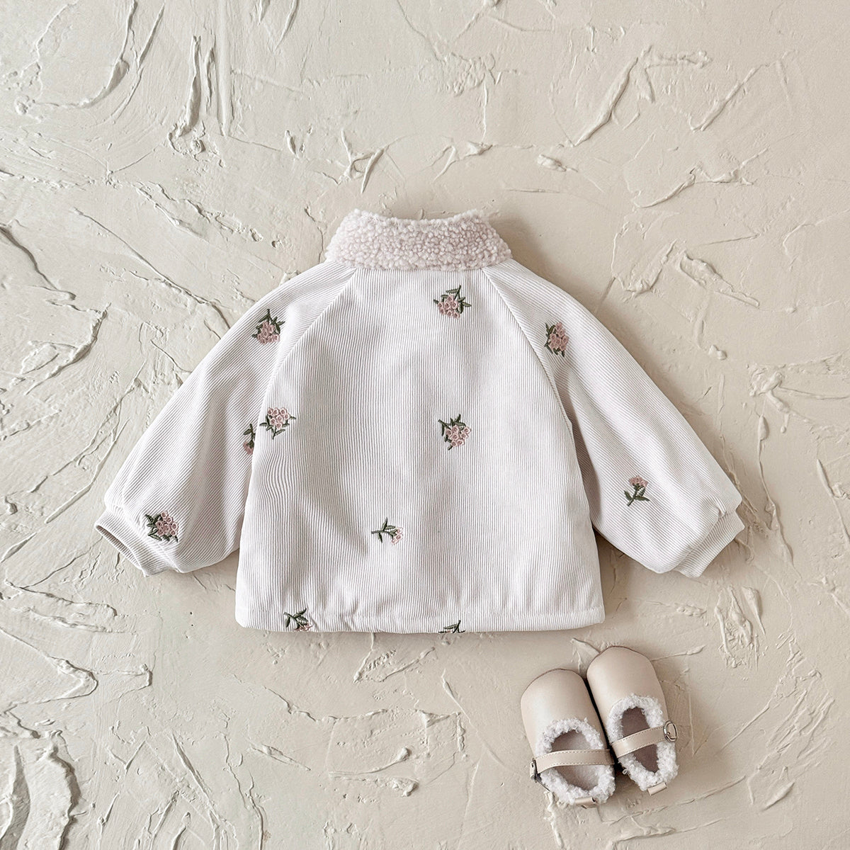Beige embroidered winter jacket for 0-3 years old