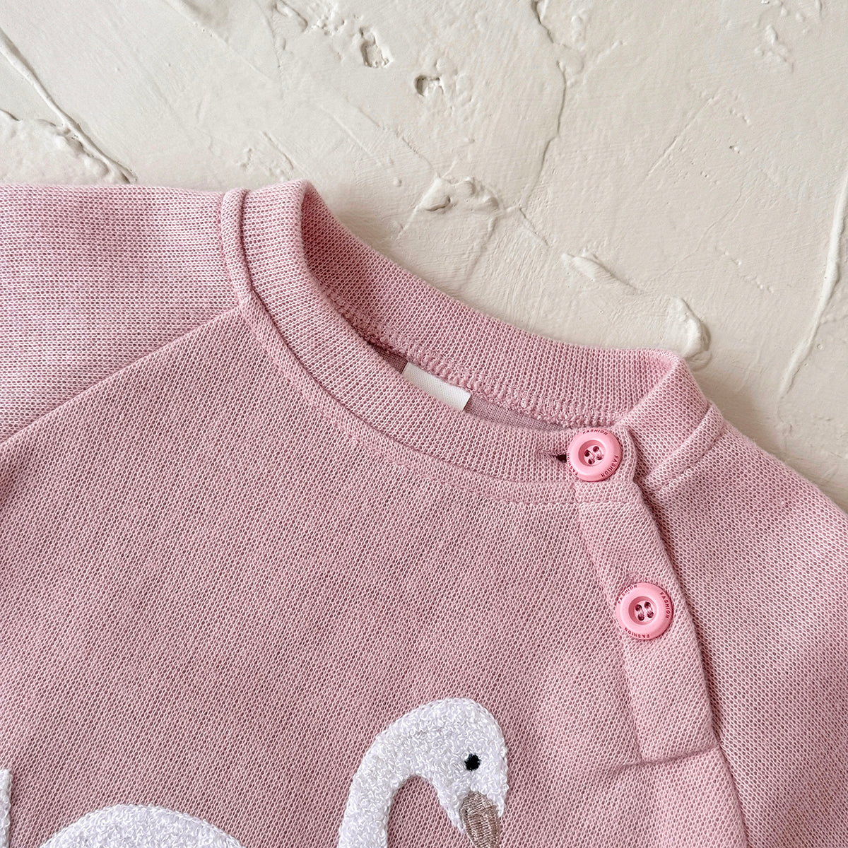 Pink Swan Towel Embroidery Girl Baby Set 0-3 Years Old