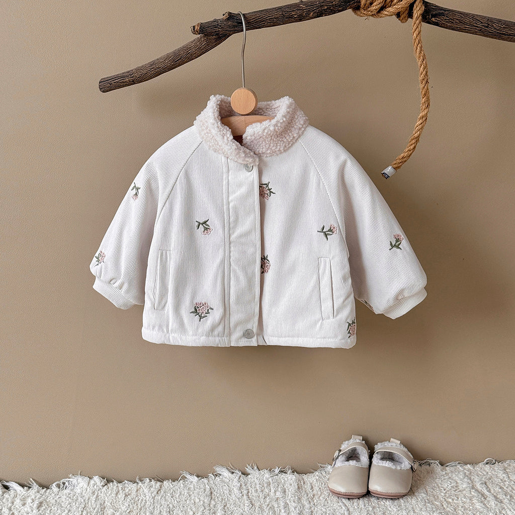 Beige embroidered winter jacket for 0-3 years old