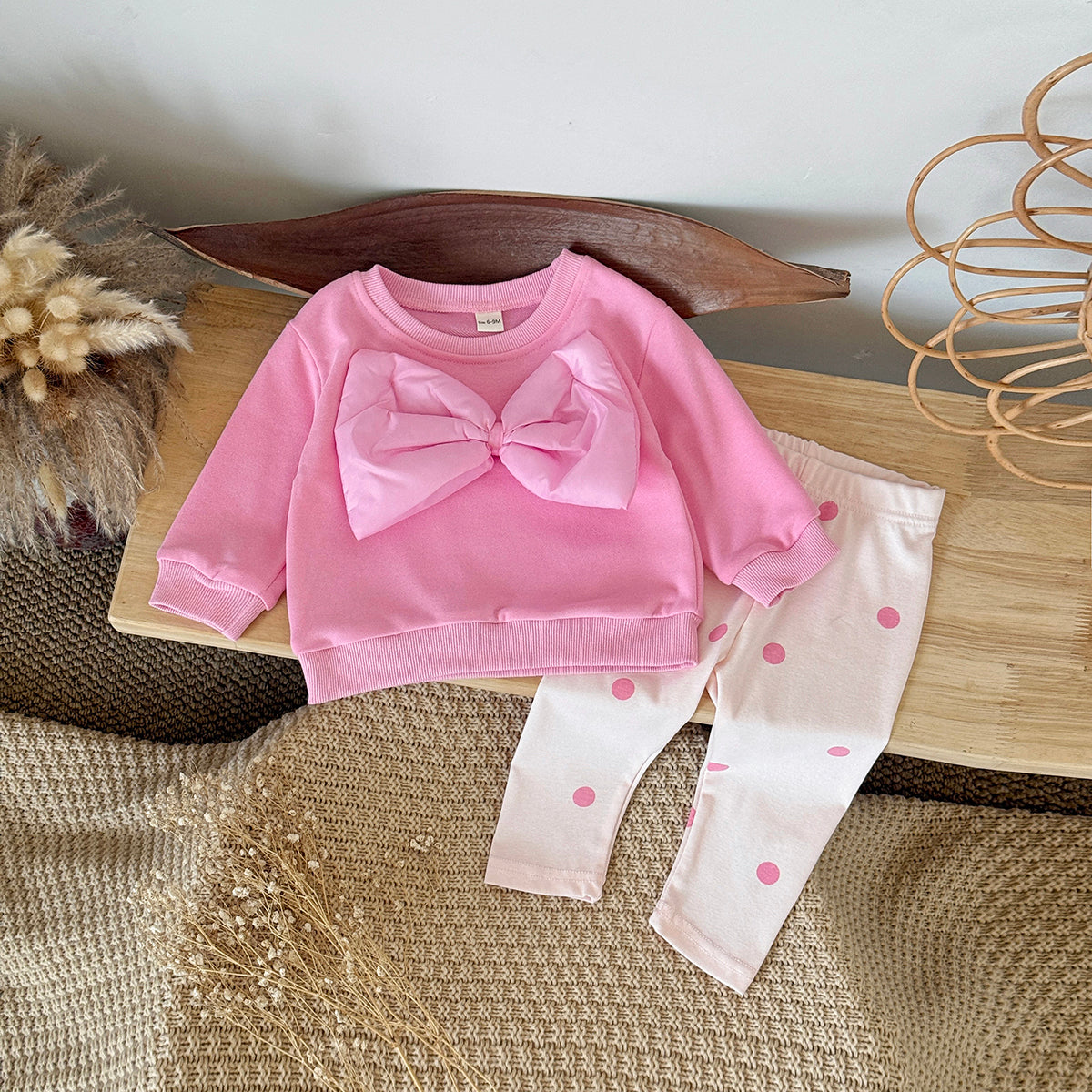 Rose red baby girl oversized bow pants set for ages 1-3