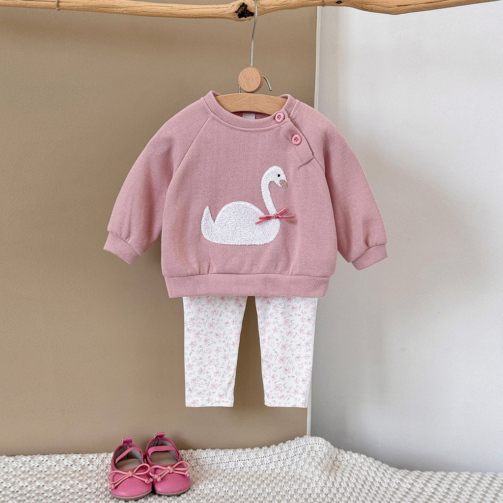 Pink Swan Towel Embroidery Girl Baby Set 0-3 Years Old