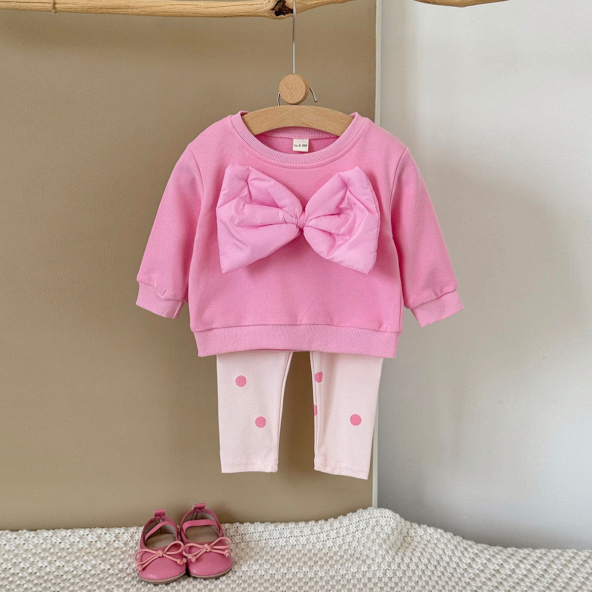 Rose red baby girl oversized bow pants set for ages 1-3