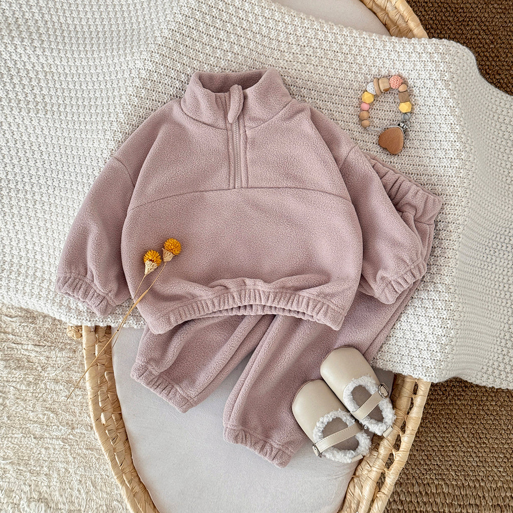 Pink Lotus Baby Fleece Set for Autumn/Winter (0-3 Years)