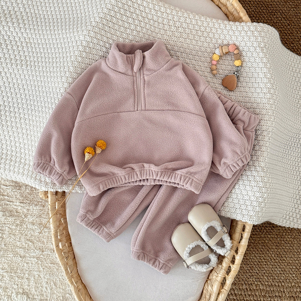 Pink Lotus Baby Fleece Set for Autumn/Winter (0-3 Years)