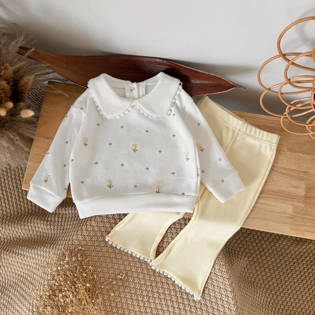 Baby Girl Floral Embroidered Long Sleeve Top and Pants Set Spring Autumn 0-3 Years Old