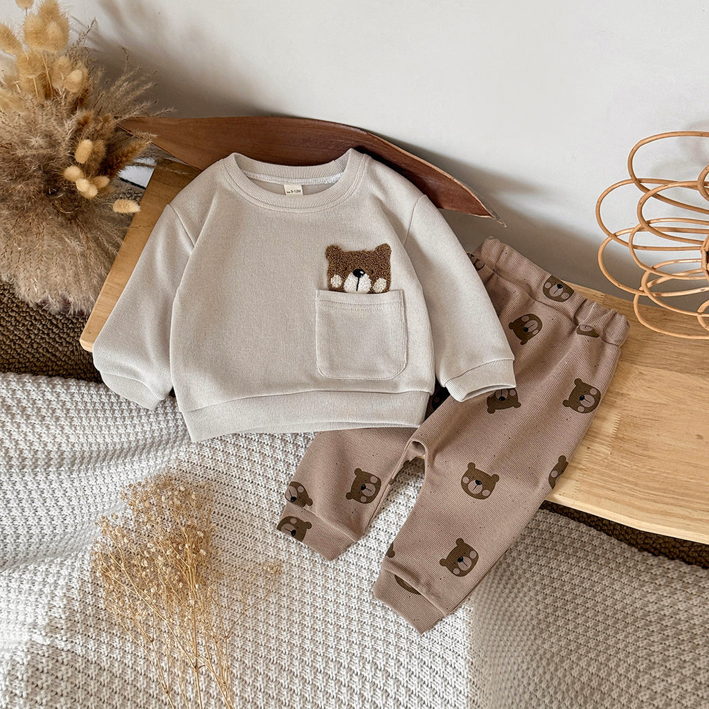 Baby Bear Embroidered Top and Printed Pants Outfit Set 6Months-3Years
