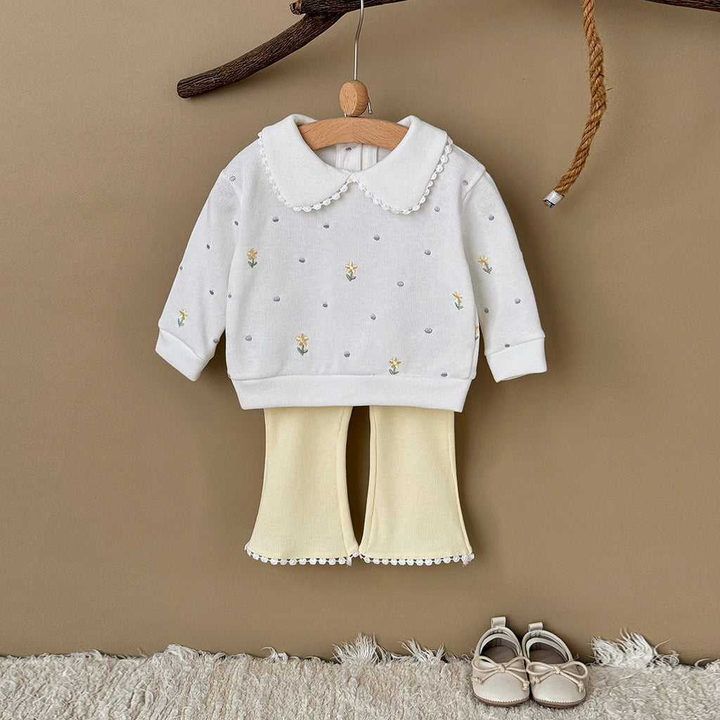 Baby Girl Floral Embroidered Long Sleeve Top and Pants Set Spring Autumn 0-3 Years Old
