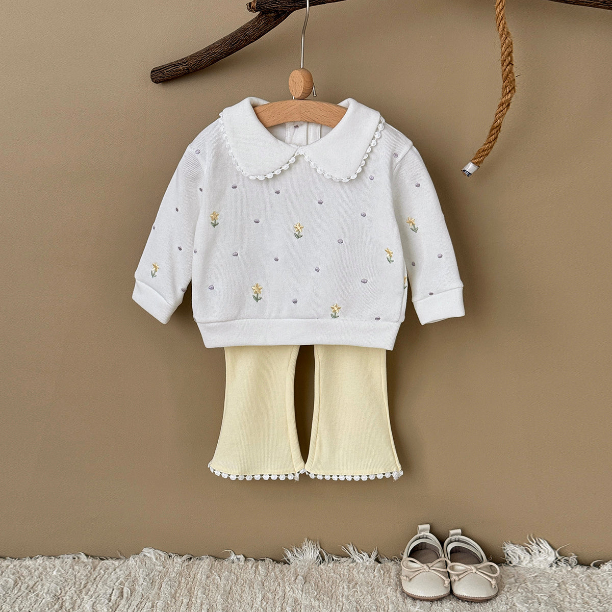 Baby Girl Floral Embroidered Long Sleeve Top and Pants Set Spring Autumn 0-3 Years Old