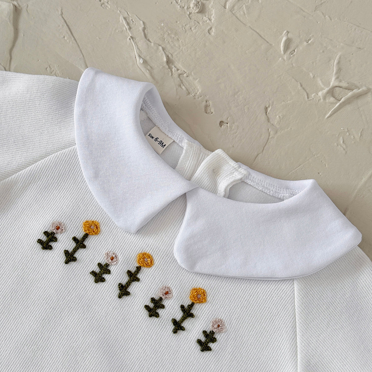 Baby Girl White Flower Embroidered Long Sleeve Set 0-3 Years Old